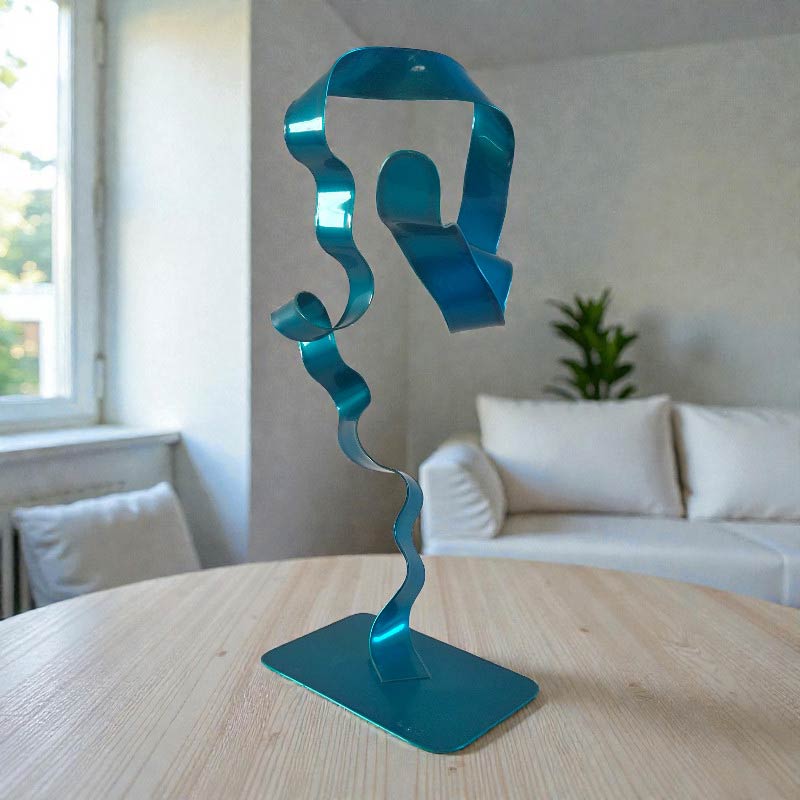 Sculpture ruban abstraite acier turquoise 33 cm ND-VIA25-RUB-33CM-TURQUOISE situation