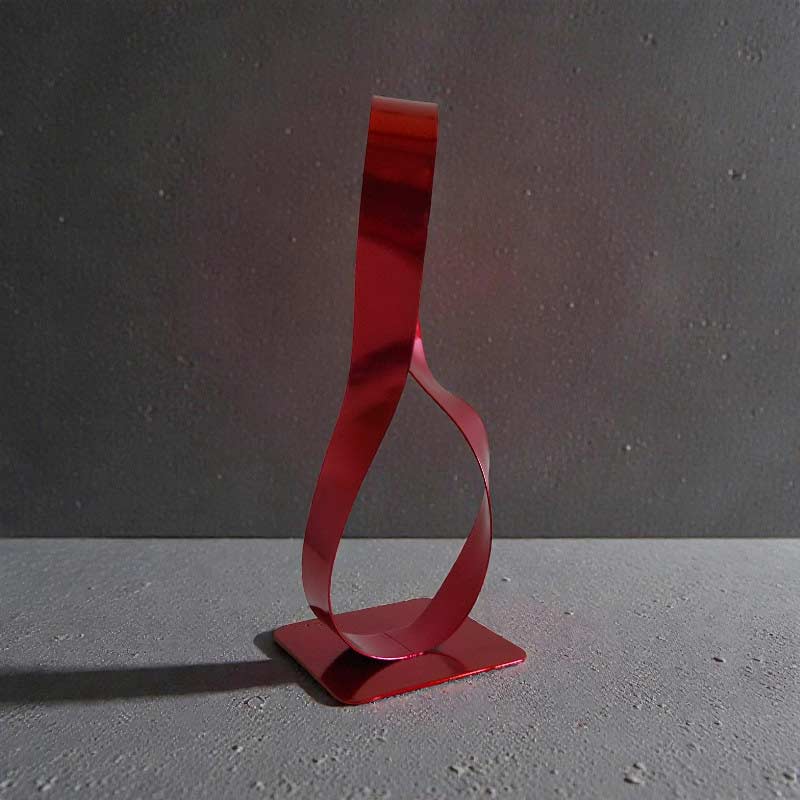 Sculpture ruban Möbius abstraite acier rouge 26 cm ND-VIA30-MOBIUS-ROUGE face