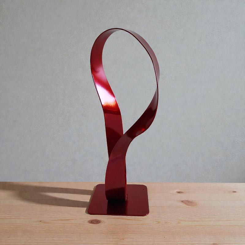 Sculpture ruban Möbius abstraite acier rouge 26 cm ND-VIA30-MOBIUS-ROUGE profil