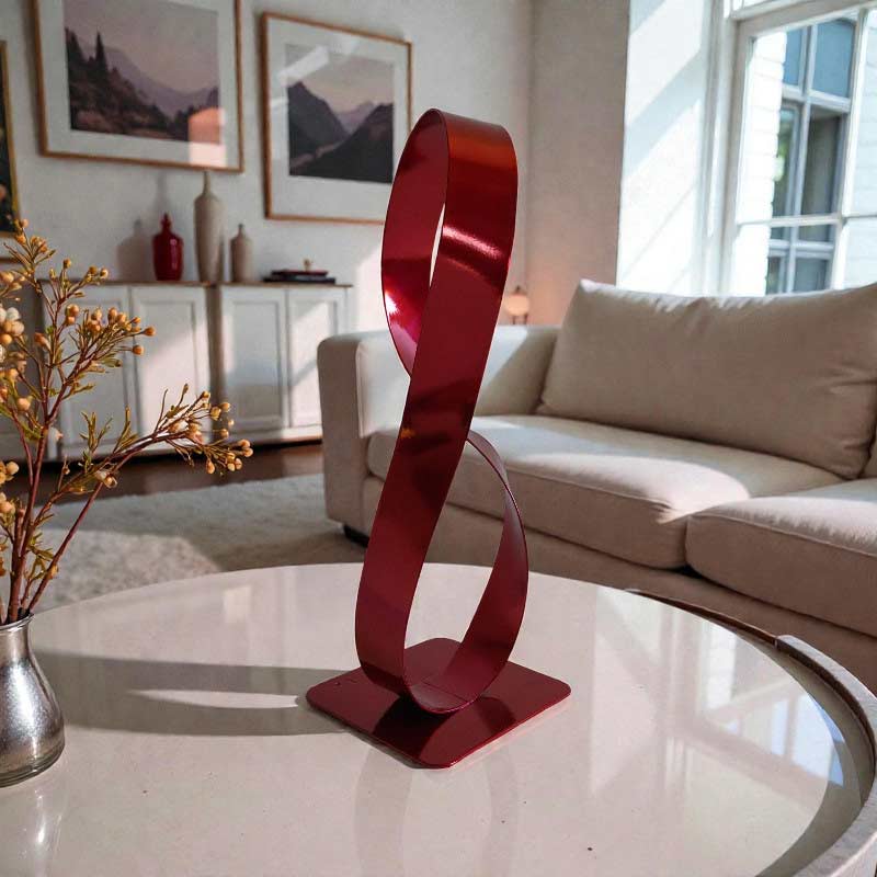 Sculpture ruban Möbius abstraite acier rouge 26 cm ND-VIA30-MOBIUS-ROUGE situation