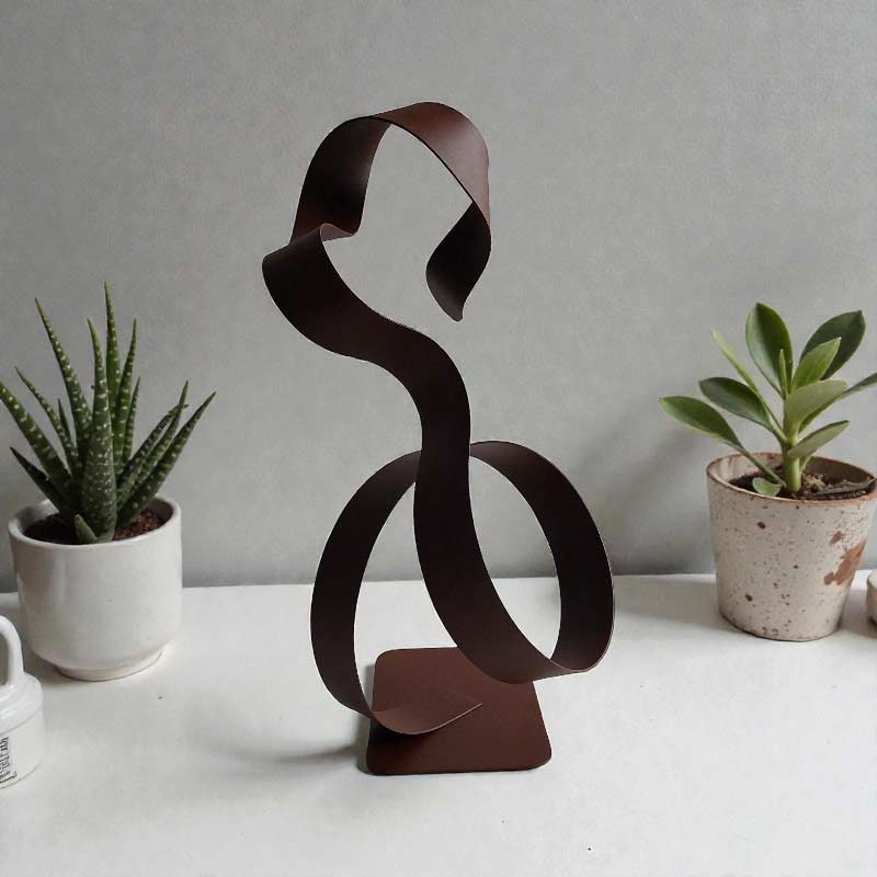 Sculpture abstraite rouille 32 cm cercle bas ND-VIA30-CERB-32CM-RUST profil