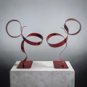 Paire de sculptures abstraites ruban acier rouge 31 cm ND-2-VIA25-CERM-31CM-ROUGE Naguradesign