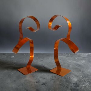 Paire de sculptures en métal orange 34 cm réalisée artisanalement par NaguraDesign